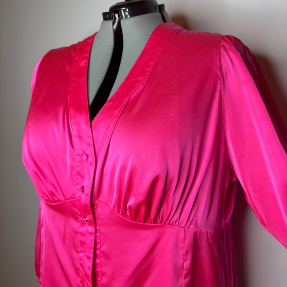 Torrid Pink Silky Button Down Top with Puff Sleeves - Picture 3 of 6